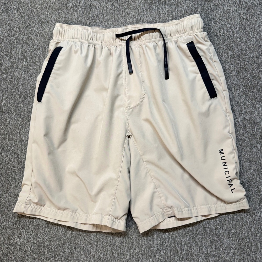 Municipal Sport Utility Shorts Mens Small Beige Khaki Athletic Gym Workout 7.5in